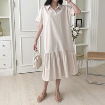 나니까 린넨 반팔 롱원피스 밑단프릴 여름원피스