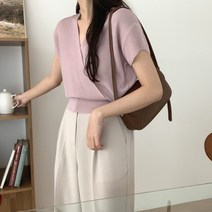 [자체제작~!] 여리핏 브이랩 반팔 캡소매 니트