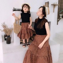 해외여름 여아 원피스 프릴 나시 도트 롱원피스 a라인 캉캉 재지 엄마랑딸 커플