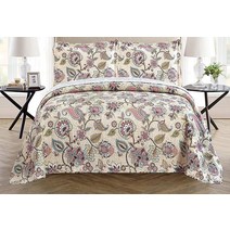 All American Collection 피스 새 프린트 모던 침대 스프레드 침대보 플로럴 캘리포니아 킹 [미국 직배송], Beige_California King Size