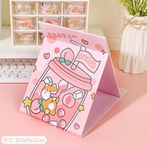 탁상 거울 화장대 스탠드 이케아 LED 원형 인테리어 엔틱용 조명 접이식 간접 책상 탁상용 화거울 탁상용 대형 캐릭터 거울 자녀는 기숙사 학생용 종이거울을 들고 다니며 화한다., 03 카키-빅사이즈粉色蜜桃饮料