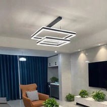 LED펜던트 사각형 LED 샹들리에 현대적인 럭셔리 디자인 홀 및 거실 북유럽 미니멀리스트 스타일 다이닝 룸 램프 펜던트 천장 조명, 9.Gold - 110V - Remote Rontrol