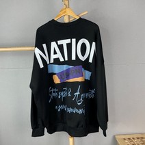 남자 오버핏 래글런 백 프린터 레터링 긴팔 티셔츠