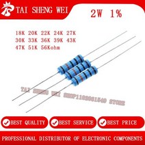 자동차용품 수입차부품 20pcs 2W 금속 필름 저항 1 18K ohm 20K 22K 24Kohm 27K 30Kohm 33K 36Kohm 39K 43Kohm 47Kohm 51Koh, 2W 20K ohm