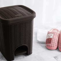 북유럽풍 쓰레기통 밟는 페달형 라탄 휴지통 미용실, 중(베이지)