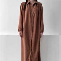 셀러허브(잡화) 여자 셔츠핏 벨티드 피치기모 따뜻한 맥시 원피스