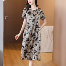 인견원피스 50대원피스 빅사이즈 실크 고급 미디 라운드 플라워 브라운 여름 외출복