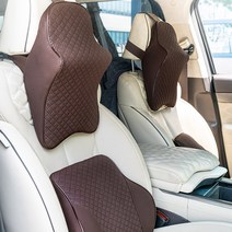 한아 가죽 차량용 메모리폼 목쿠션 허리쿠션 등받이 목배게, 브라운, 1개