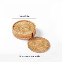 우븐 라탄 컵 받침 세트 홀더 테이블 매트 플레이스매트 커피 차 컵 냄비 그릇 패드 유리 베이스 주방 액세서리 6 개, 16cm Set_round