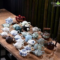 자사호 다관 다기 전통 중국 세트 보이차, 201mL-포함-300mL-포함, 티포트 랜덤 2개