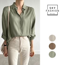 SKY패션 프렌치 시크 셔츠 찰랑찰랑 여성 롤럽 블라우스 캐주얼 데일리 shirts 여자 가을 봄 레이온 셔츠블라우스