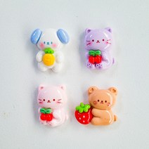 유광 후르츠 애니멀 데코덴 파츠 미니어처 슬라임 레진 아트 DIY 탑꾸 탑로더 꾸미기, 핑크고양이