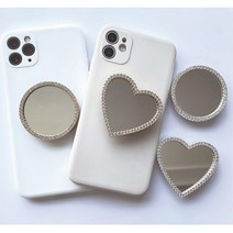 거치용 예쁜 하트모양 거울 스마트톡 홀더 핸드폰 거치대 스마트링 휴대폰그립톡 그립톡 핸드폰핑거링 소품, 도형반짝거울스마트톡(원골드)