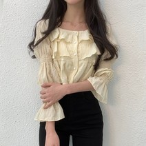 탑니트 여리청순 스퀘어넥 프릴 크롭 캉캉 블라우스
