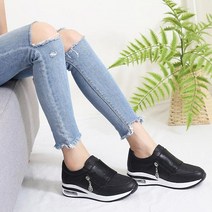 아크라 샤이닝 여성 에어 키높이 편한 착화감 쿠션 지퍼 슬립온 스니커즈 5cm