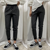 [엘샾] 레더 기모 조거 팬츠 밴딩 여성 가죽스판 바지