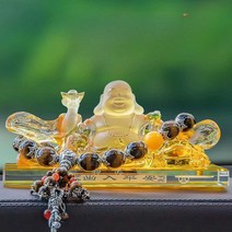 자동차 미륵불 장식 불상 차량용 소품, 유약우아불(호박+칼세도니 박) 베이스 포함
