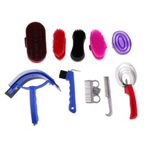 말 손질 키트 10 조각 관리 말 청소 도구 브러시 빗 그립 세트 캐리 백, 설명, 설명, 다색