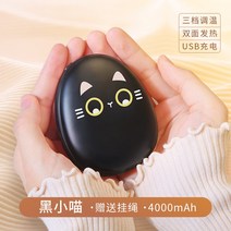 소형 휴대용 전기손난로 usb 충전형 핫팩 겨울나기 귀여운 손난로, 검은고양이+3단계조절+이중 발열