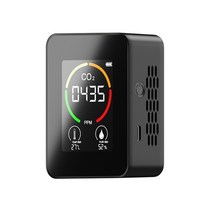 3-in-1 이산화탄소 탐지기 가정용 대기 질 모니터 감지 및 시험 실내 CO-2 PPM 레벨 온도 및 습도, 검은색, 1개
