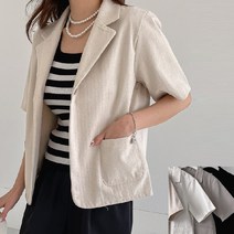 [프롬제니] 기획 젠키스 테일러드 카라 반팔 원버튼 린넨 자켓 여성 여름 마재킷 캐주얼 기본 베이직 미니 77사이즈 아우터