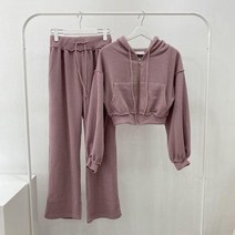 여성 캐주얼 바지 세트 봄 가을 운동복 자르기 지퍼 후드 자켓 스웨트 + 와이드 길이 긴 바지 숙녀 스웨트 슈트