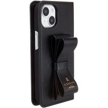 LANVIN en Bleu 방온 블루 iPhone 14 케이스 정규품 스탠드 링 첨부 리본 Folio Case Stand & Ring Ribbon, 검은색