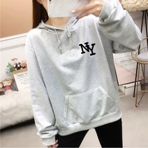 스타일아유 프린트 NY 로고 레터링 후드티 면혼방 오버핏 후드 티셔츠[AYA8TS0301]