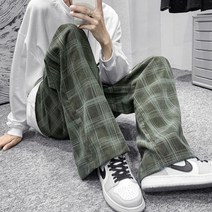 코듀로이 빈티지 격자 무늬 바지 남성 스트리트웨어 와이드 레그 배기 팬츠 하라주쿠 패션 의류 테크웨어 캐주얼 2022 신상품131256, XXL_green
