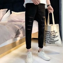 남성 가성비 디스트로이드 커팅 블랙 데님 스키니진 0.7520ea