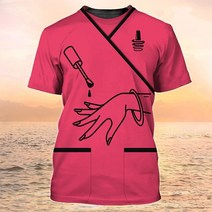 안전 노가다 직업 여성용 티셔츠 프린트 캐주얼 반팔 티 레귤러 네일 전문 유니폼 블라우스 여름 뷰티 작업, 08 B4 SKCS-3_02 XS