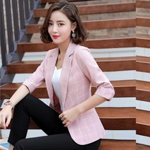 30대 여성 정장자켓 plaid 가을 플러스 사이즈 코튼 린넨 블레이저 사무실 40대