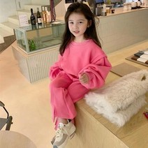 바로배송 핑크 기모 상하복 여아 상하 세트 겨울 체육복 데일리 등하원룩 자매룩 둥이룩