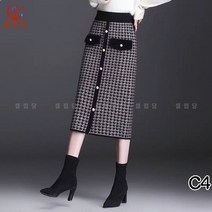 셀럽당 여성 스커트 봄가을 반신 체크 중롱 A라인 스커트