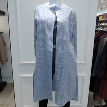 아르테 세련된 헨리넥 스트라이프 옆트임 롱 셔츠