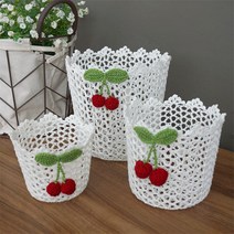 레이스 원형 바스켓 뜨개 바구니 니트 수납함 소품 인테리어 체리, 소