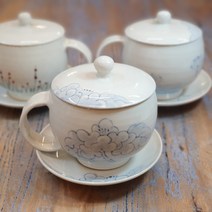 전통 백자 대추 생강 쌍화차 도자기 뚜껑 찻잔 300ml, 연꽃, 1개