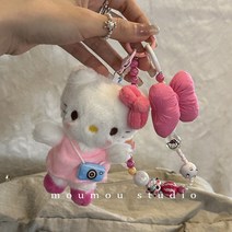 헬로키티 핑크 봉제인형 태그홀더 적용 비즈 폰스트랩 산리오 핸드폰줄 휴대폰줄, 1개