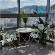 테라스 폴딩 테이블 세트 야외철제 테이블 2인, 아이보리
