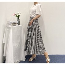[엘샾] 데일리 밴딩 후레아 롱 플레어 체크 롱 스커트