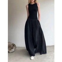 2023 써스데이 아일랜드 하라주쿠 스타일 원피스 스포티 블랙 롱 탱크 드레스 봄 여름 바닥