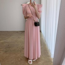 퍼프소매 결혼식하객룩 롱원피스 하객원피스 휴양지 여성정장 결혼식복장 피로연 비즈니스캐주얼 5월 6월 7월 8월 9월