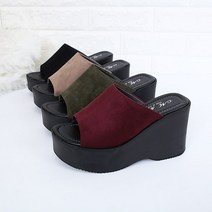 (국내제작)프리티슈 여성 스웨이드 통굽 키높이 사무실 뮬 슬리퍼 (10cm)