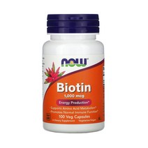 NOW Foods 나우푸드 비오틴 1 000mcg 베지 캡슐 100정 비건 채식주의자 수용성 Biotin 바이오틴 조효소 coenzyme R 조효소R 카복시화 카르복시화, 1개, 기본