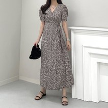 [행복여] 말론 플라워 퍼프 소매 랩 원피스