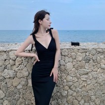아일렛원피스 쿨 하객 홀터넥 지지미 펀치롱 원피스