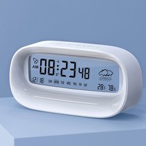 Picky Virgo 탁상시계 무소음 알람 LED 디지털 투명창, 흰색, 업그레이드 버전