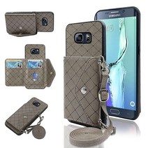 삼성 갤럭시 S6 엣지 플러스 지갑 커버와 호환 가능 크로스바디 숄더 스트랩과 스탠드 가죽 신용 카드 홀더 휴대폰 커버 S6edge + S 6edge 6s 6 여성용 블루 3612, Grey