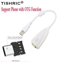 TISHRIC 5HV2 7.1 외부 USB 사운드 카드 3.5mm 인터페이스 오디오 어댑터 마이크 헤드폰 스피커 맥 노트북용, 흰색 마이크로 어댑터