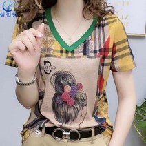 셀럽당 여성 반팔 프린트 티셔츠 여스판 캐주얼 패션 상의